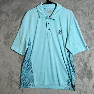 Under Armour Loose Heatgear Snap Collar Blue Short Sleeve Performance Polo Men L